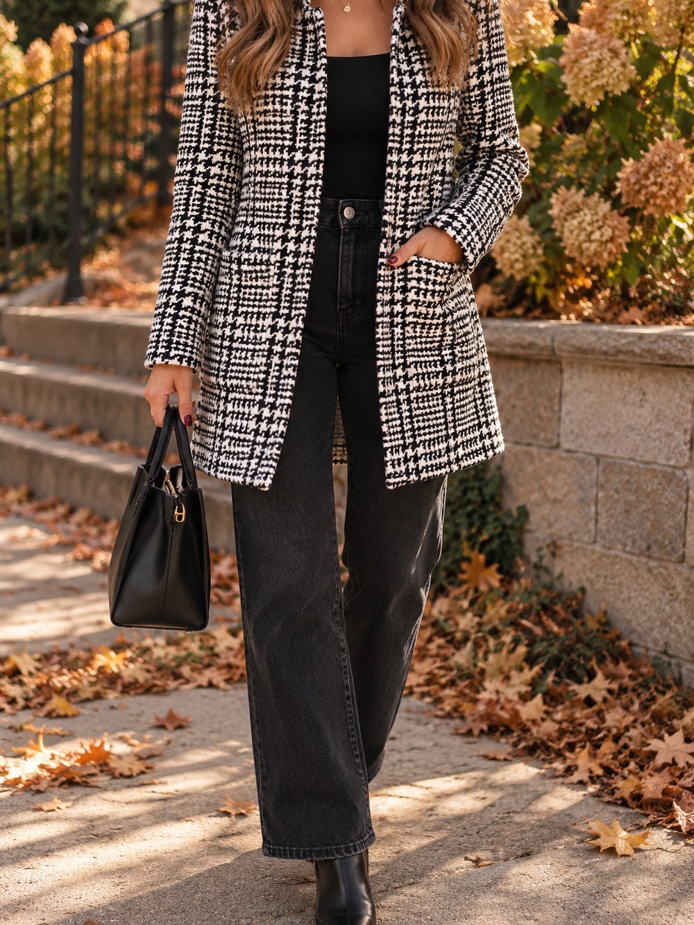 Carolina Belle Houndstooth Longline Jacket Black White Size M